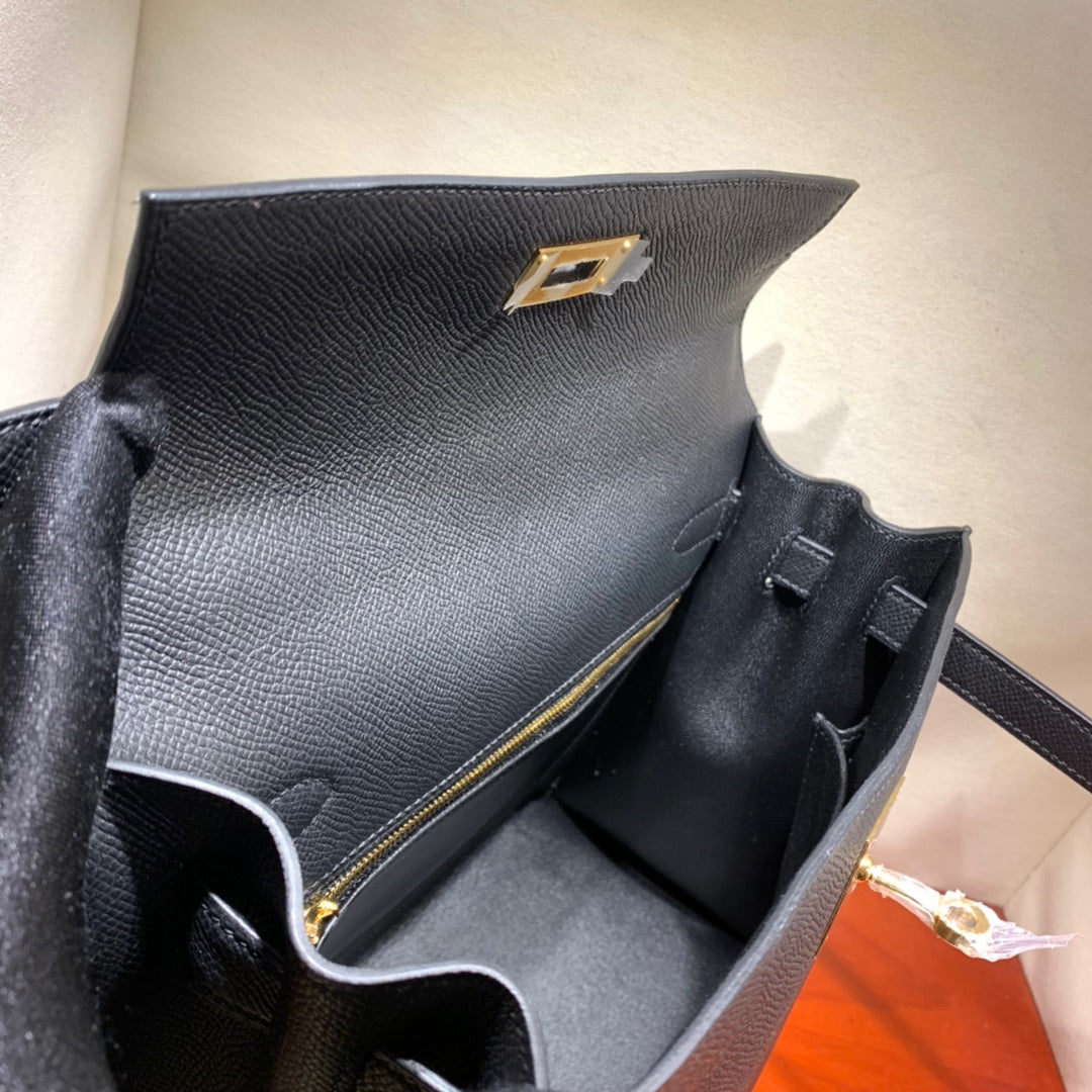 [TOP] HERMES Kelly Epsom Bag 28cm - Black & GHW