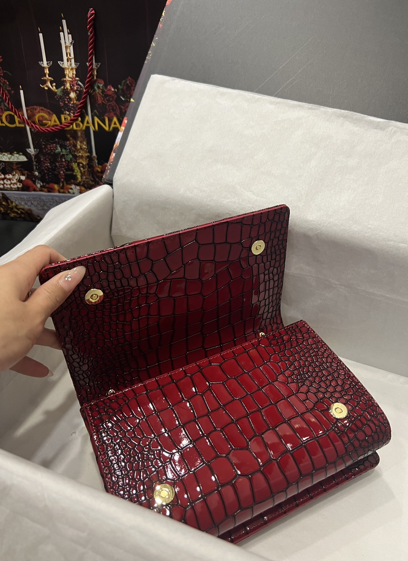 [TOP] Dolce & Gabbana D&G Crocodile-print Calfskin DG Girls Bag 21*4*15 - Red