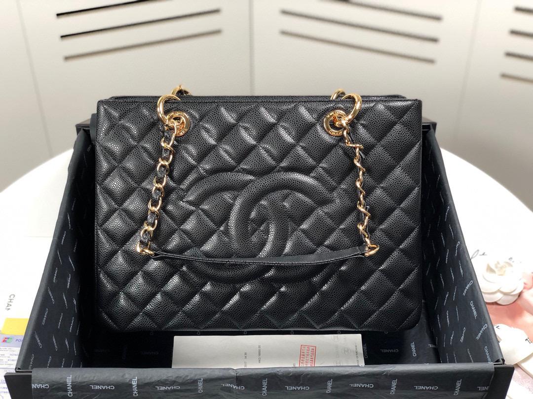 [TOP] CHANEL Grand Shopping Tote Caviar Leather 33x24x13cm - Black & GHW