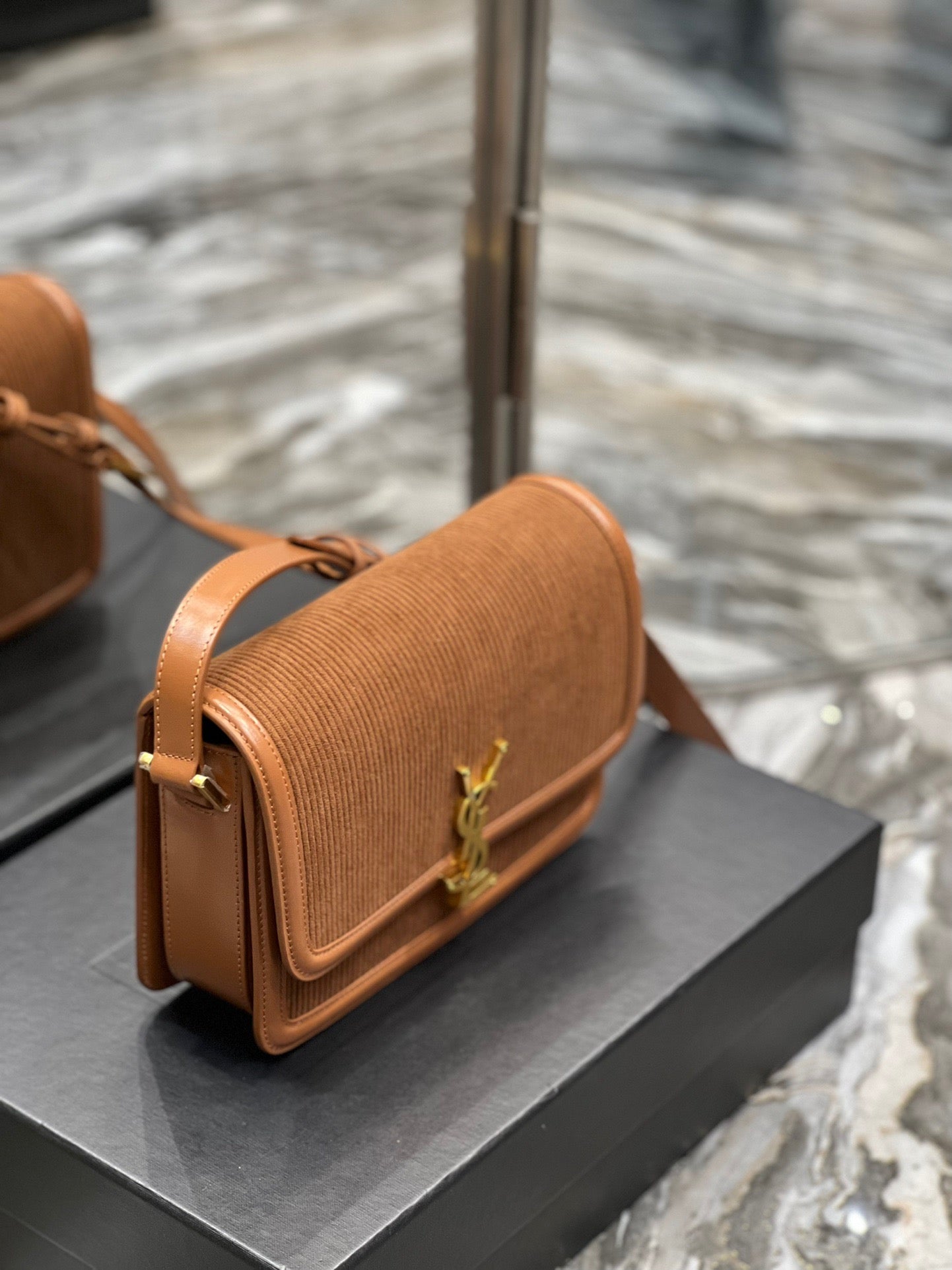 [TOP] Yves Saint Laurent YSL Solferino Corduroy Medium Bag - Brown