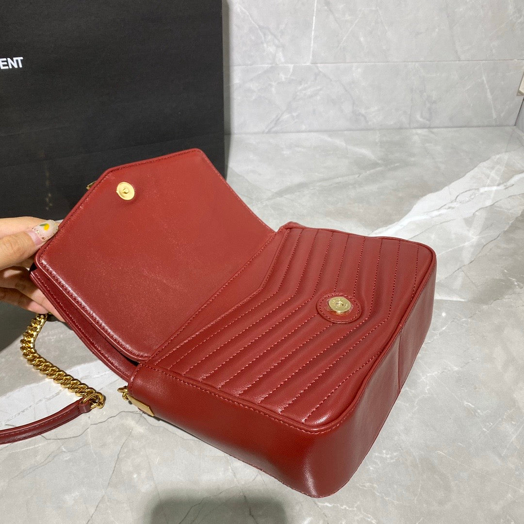 [TOP] Yves Saint Laurent YSL Metelasse Chevron Monogram Small Sulpice Bag - Red w GHW