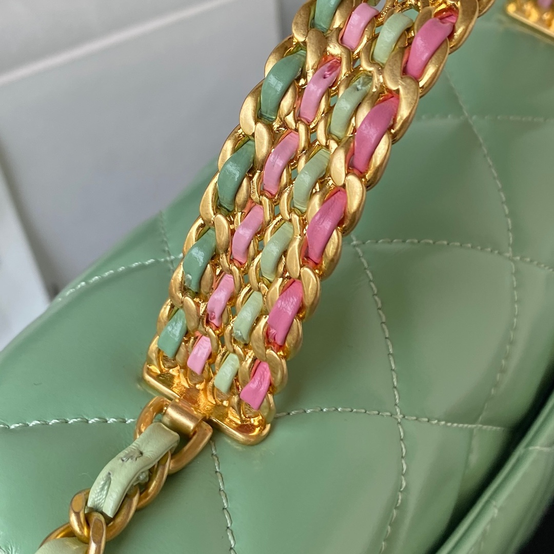 [TOP] CHANEL Mini CoCo Handle Bag 20X14X7.5cm - Green & GHW