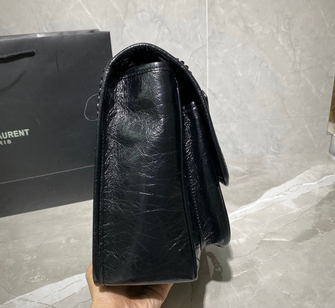 [TOP] Yves Saint Laurent YSL Nikki Large Wrinkle Bag 32cm - Black