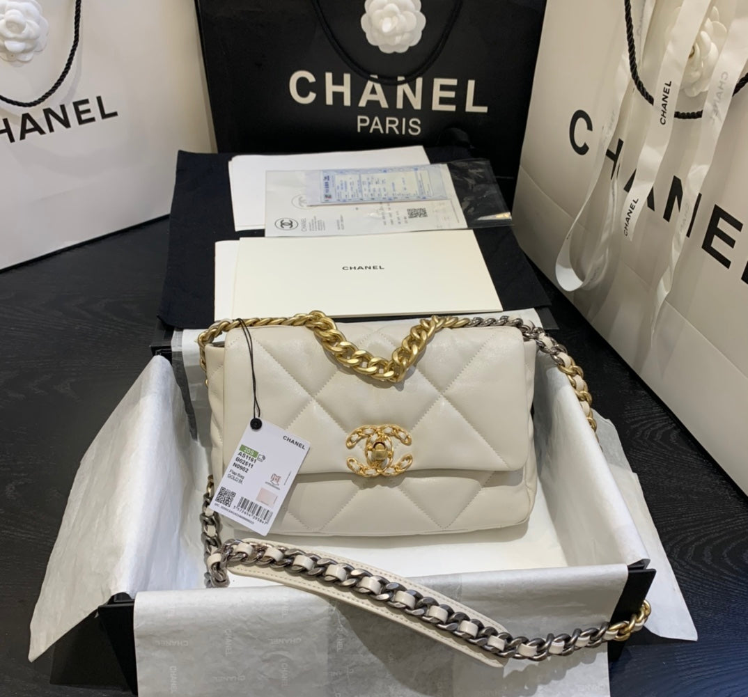 [TOP] CHANEL 19 Bag Small 26cm - White Grey