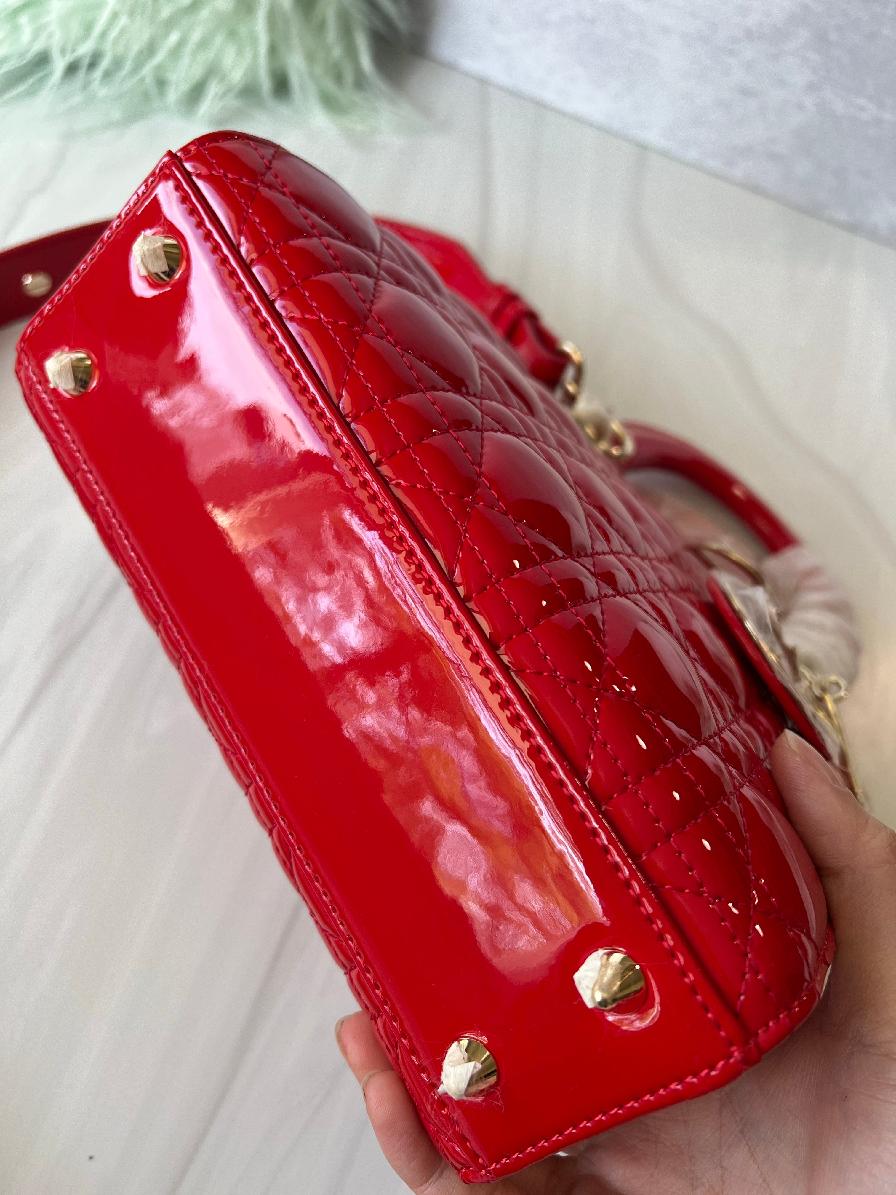 [Top] Christian Dior Lady Christian Dior Bag Patent ABC Small - Red Cherry