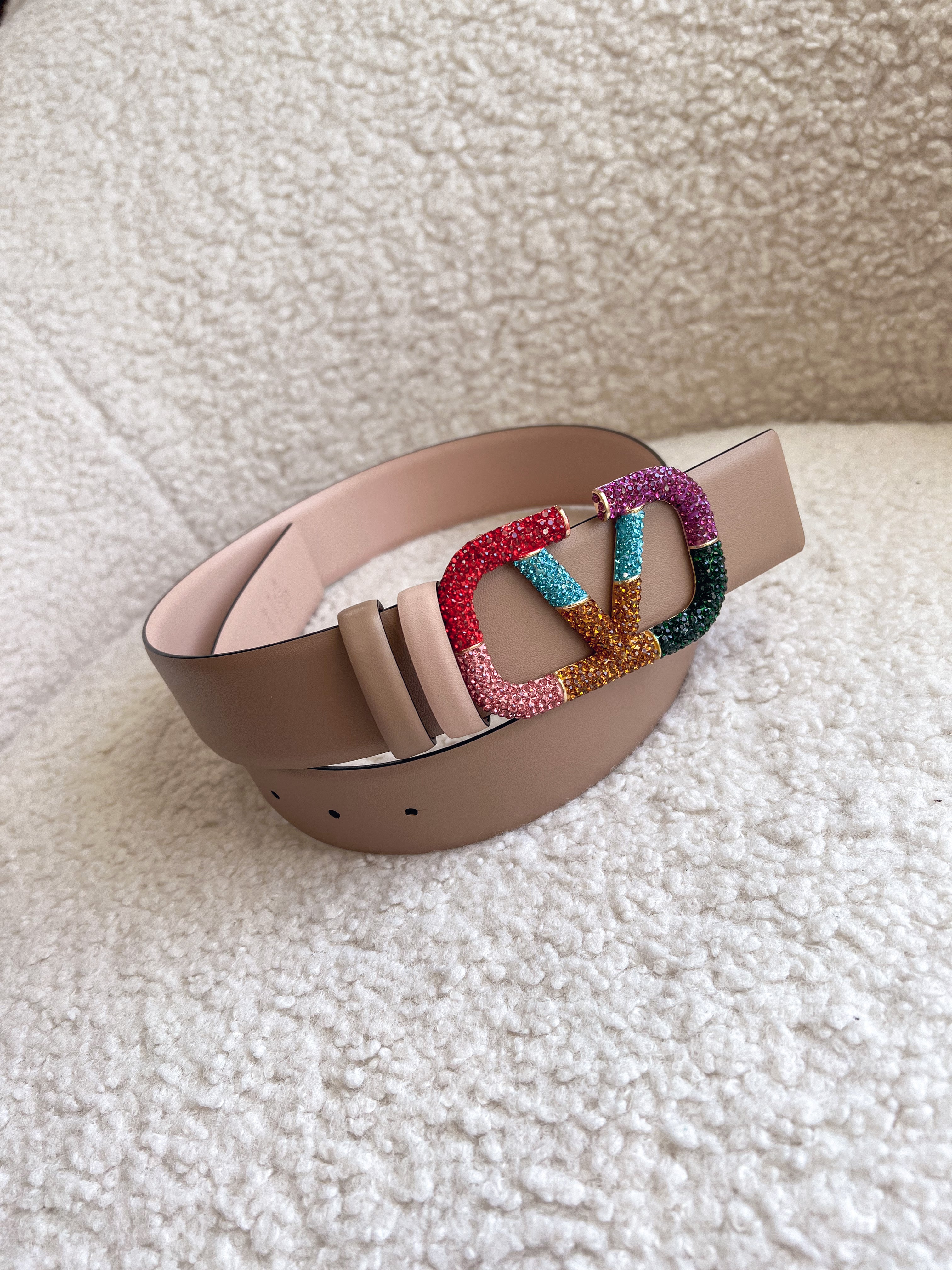 [TOP] VALENTINO  VLOGO Reversible Jewel Belt - Pink/Tan