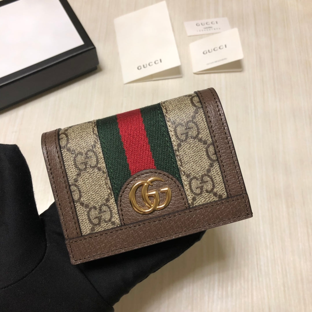 [TOP] GUCCI Ophidia Card Case Wallet - Brown