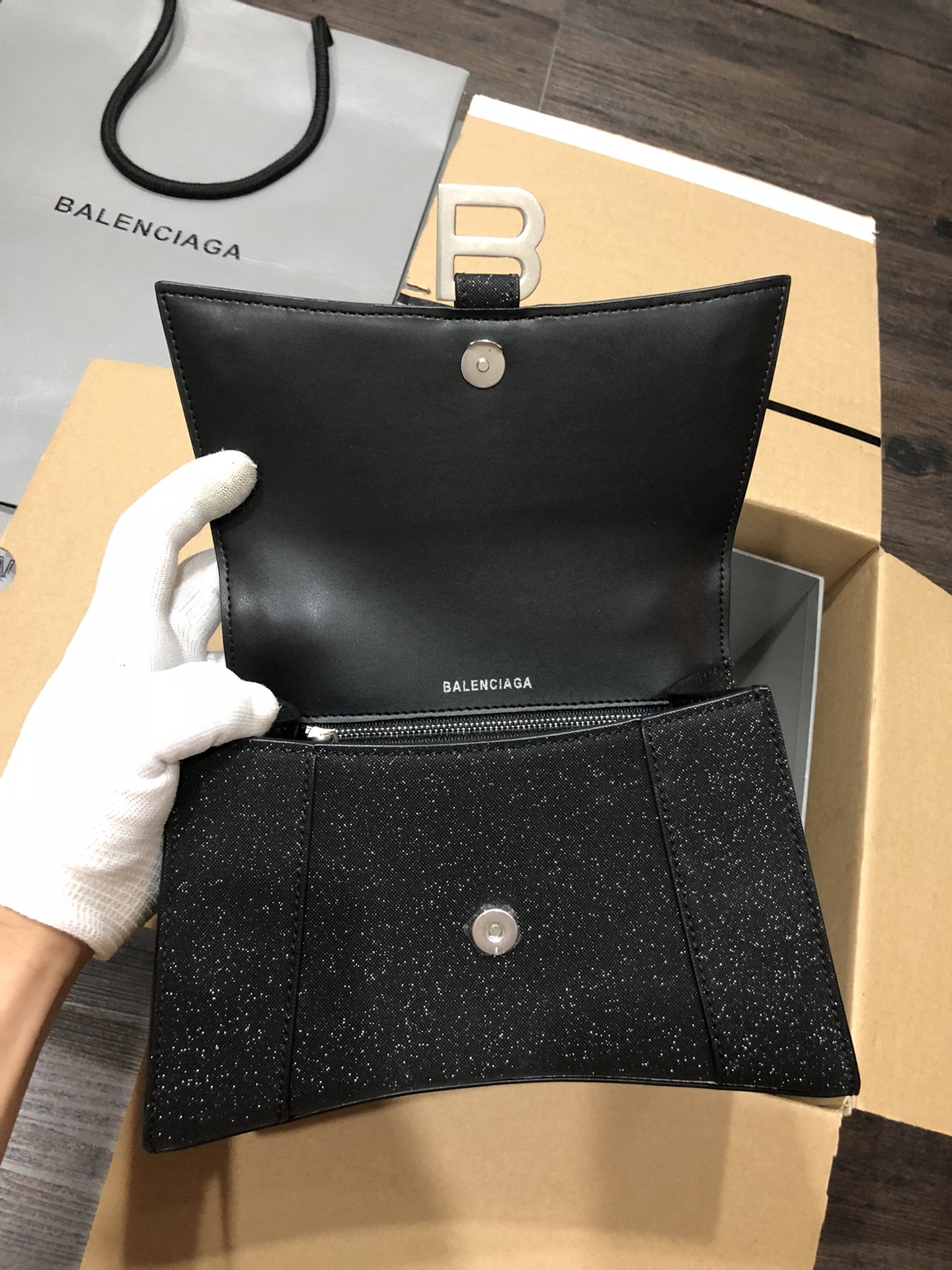 [TOP] BALENCIAGA Starry Sky Hourglass Bag 19/23cm - Black
