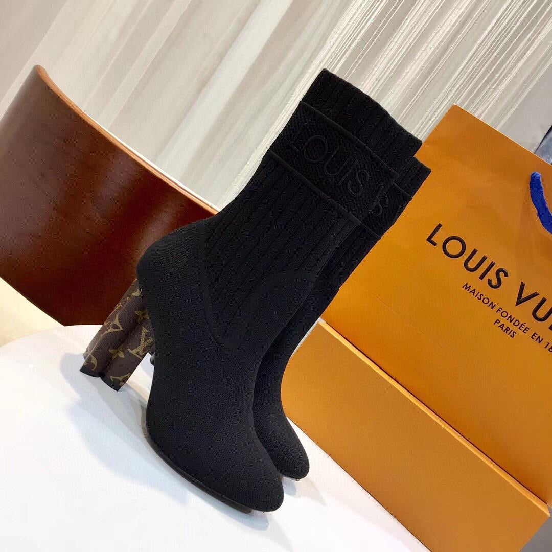 [TOP] Louis Vuitton LV LV Monogram Plain Toe Elegant Style Sock Boots Logo