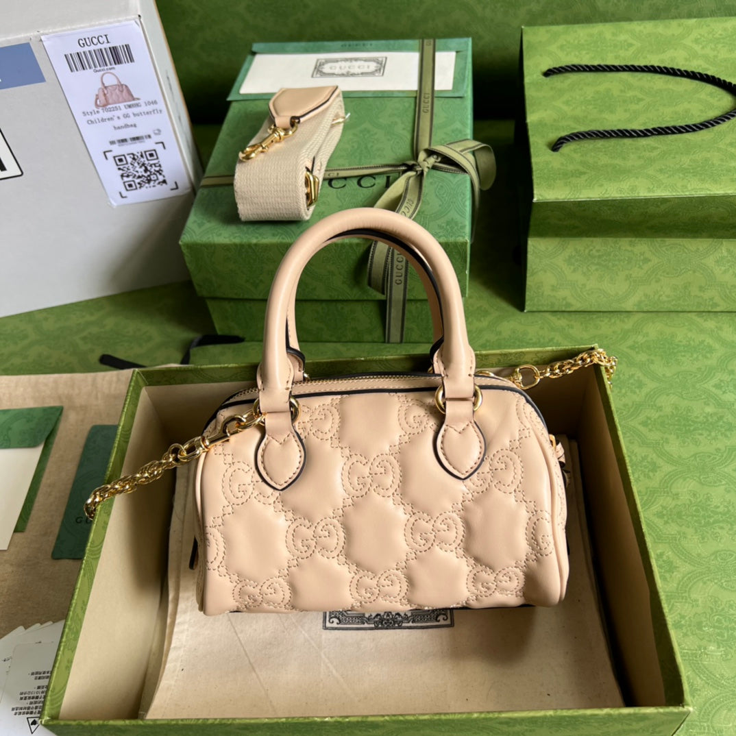 [TOP] GUCCI G*G Matelasse Leather Top Handle Small Bag - Beige