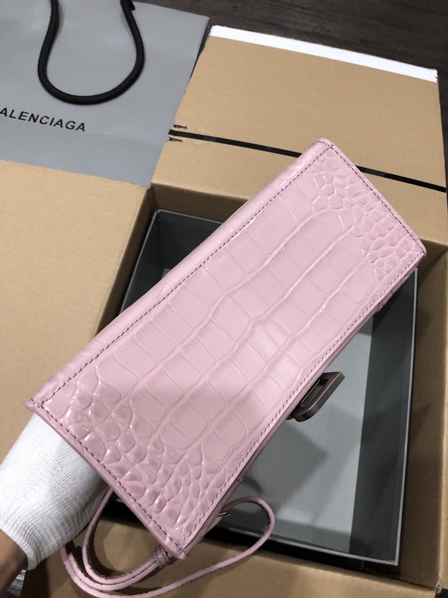 [TOP] BALENCIAGA Crocodile-Print Hourglass Bag 19/23cm - Pink