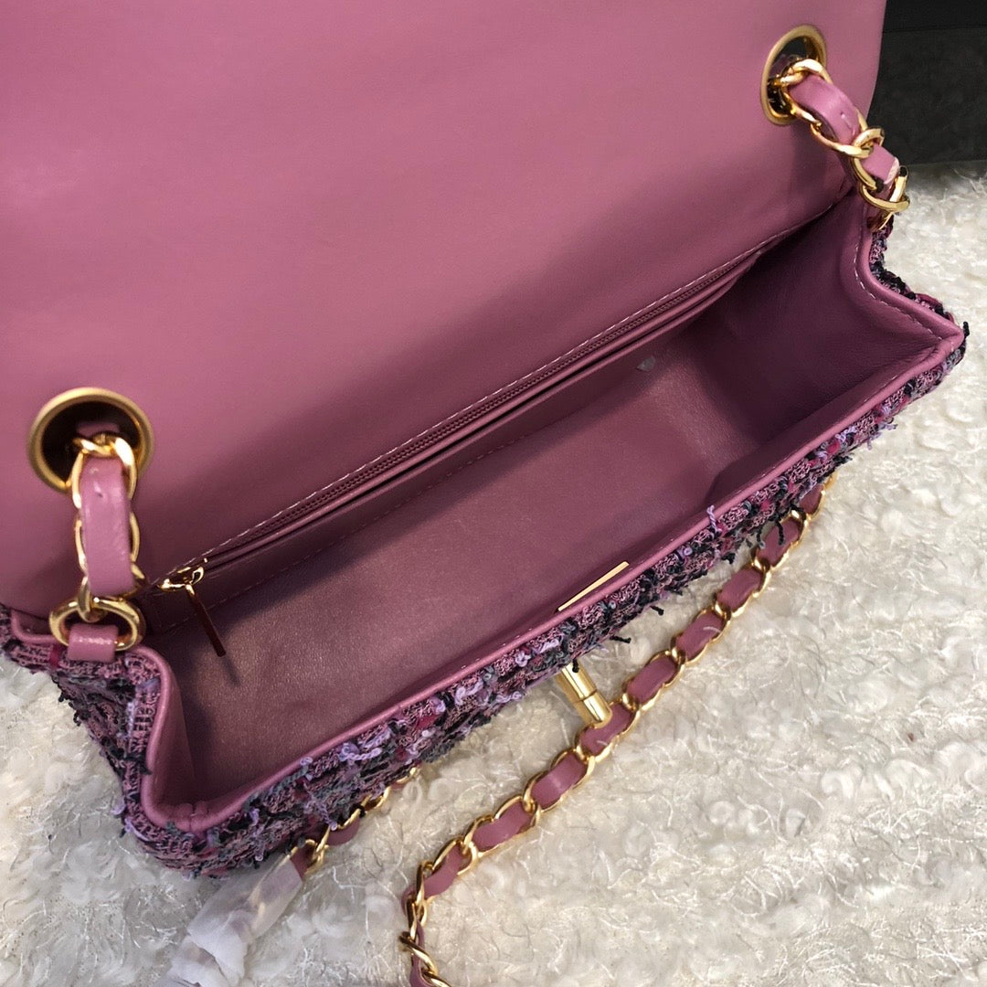 [TOP] CHANEL Classic Flap Bag Tweed Mini Rectangular 20cm - Purple