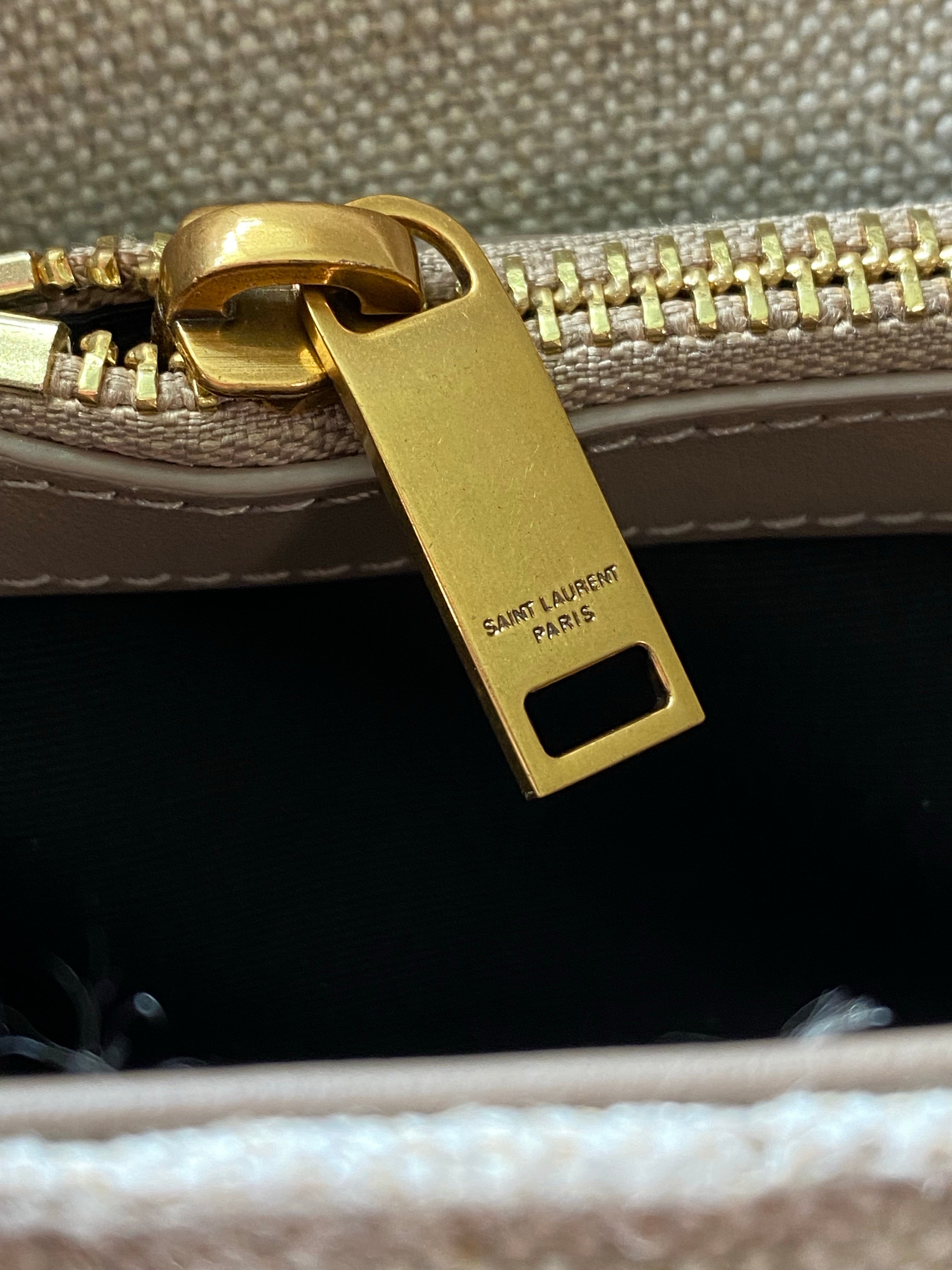 [TOP] Yves Saint Laurent YSL College Quilted Canvas Bag - Natural Taupe