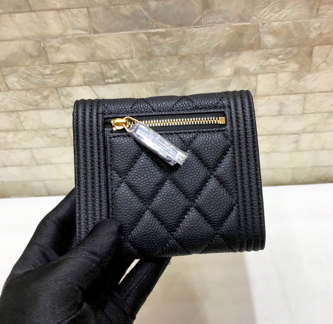[TOP] CHANEL Boy Tri-Fold Wallet - Black