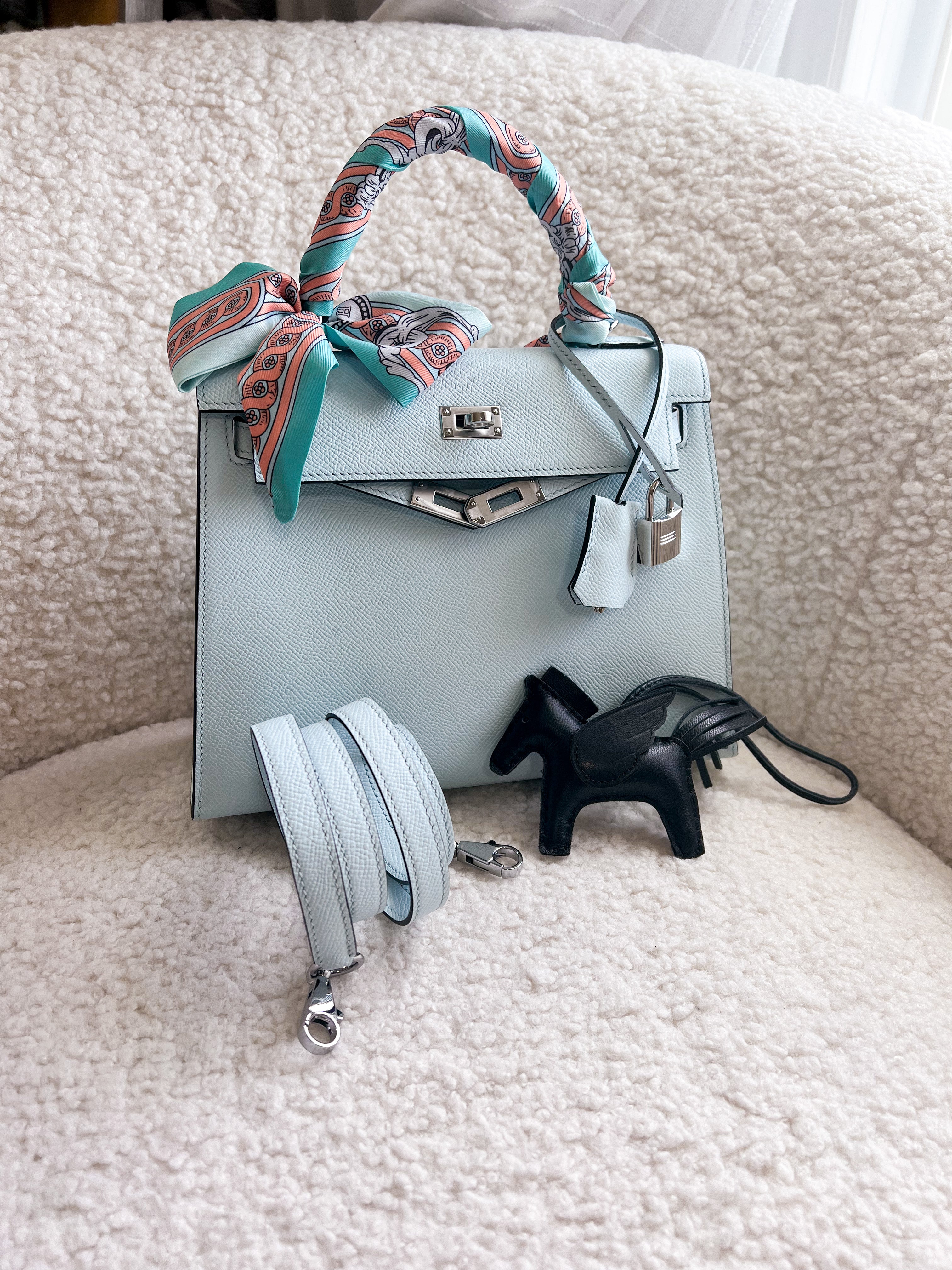 [TOP] HERMES Kelly Epsom Leather 25cm - Blue Brume SHW