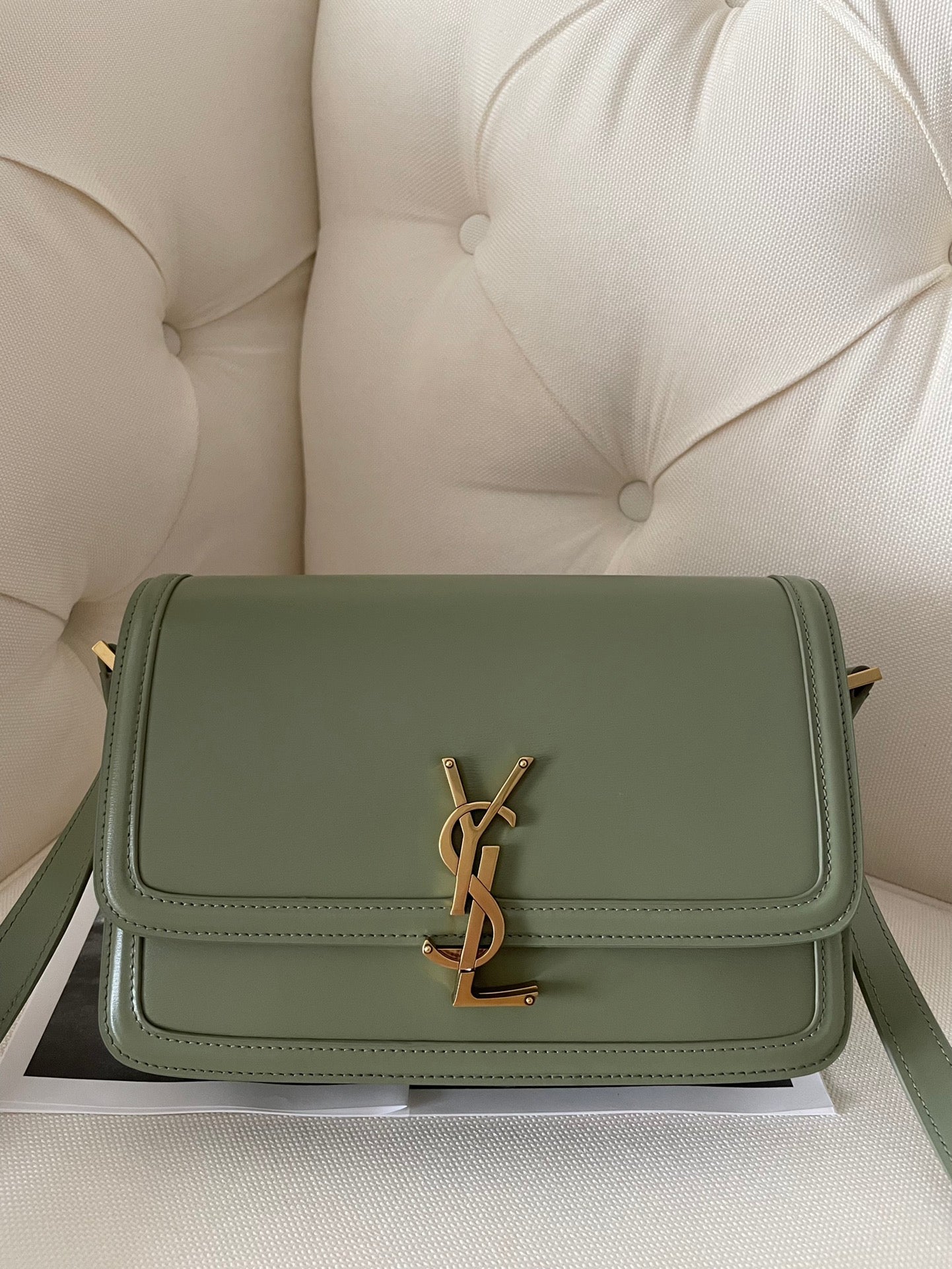 [TOP] Yves Saint Laurent YSL Solferino Medium Shoulder Bag - Pistache Green