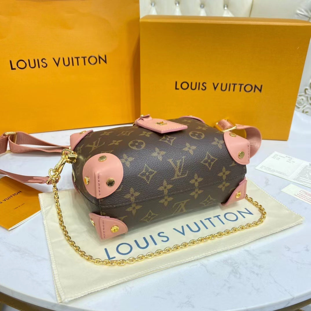 [TOP] Louis Vuitton LV L*V Petite Malle Souple Monogram Bag 20x14x7.5 CM- Peach