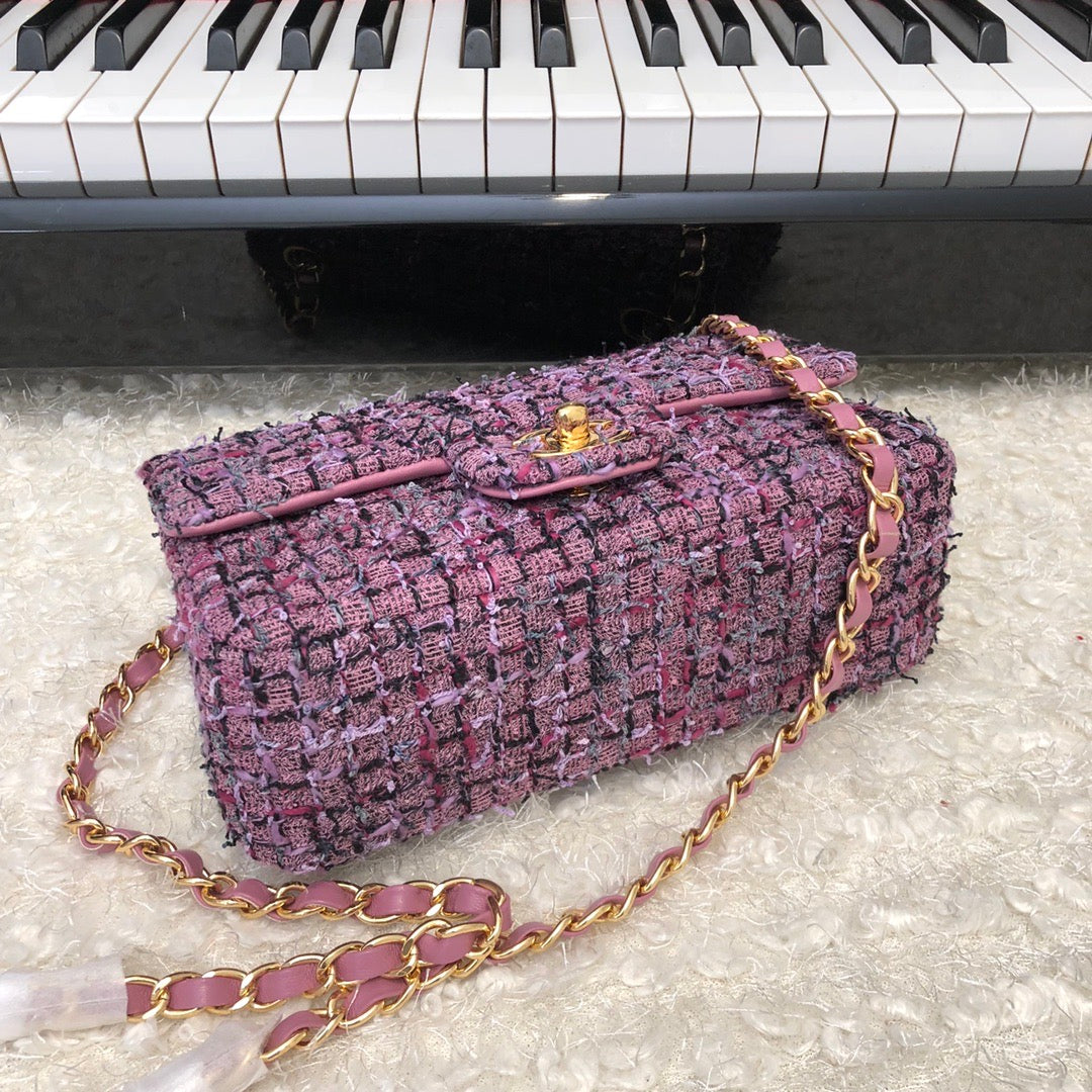 [TOP] CHANEL Classic Flap Bag Tweed Mini Rectangular 20cm - Purple