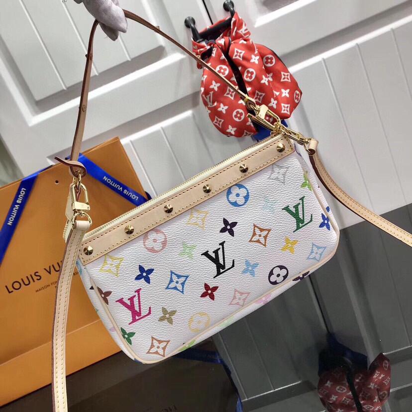 [TOP] Louis Vuitton LV Takashi Murakami Monogram Pochette Bag 21X12X3cm- Multicolor