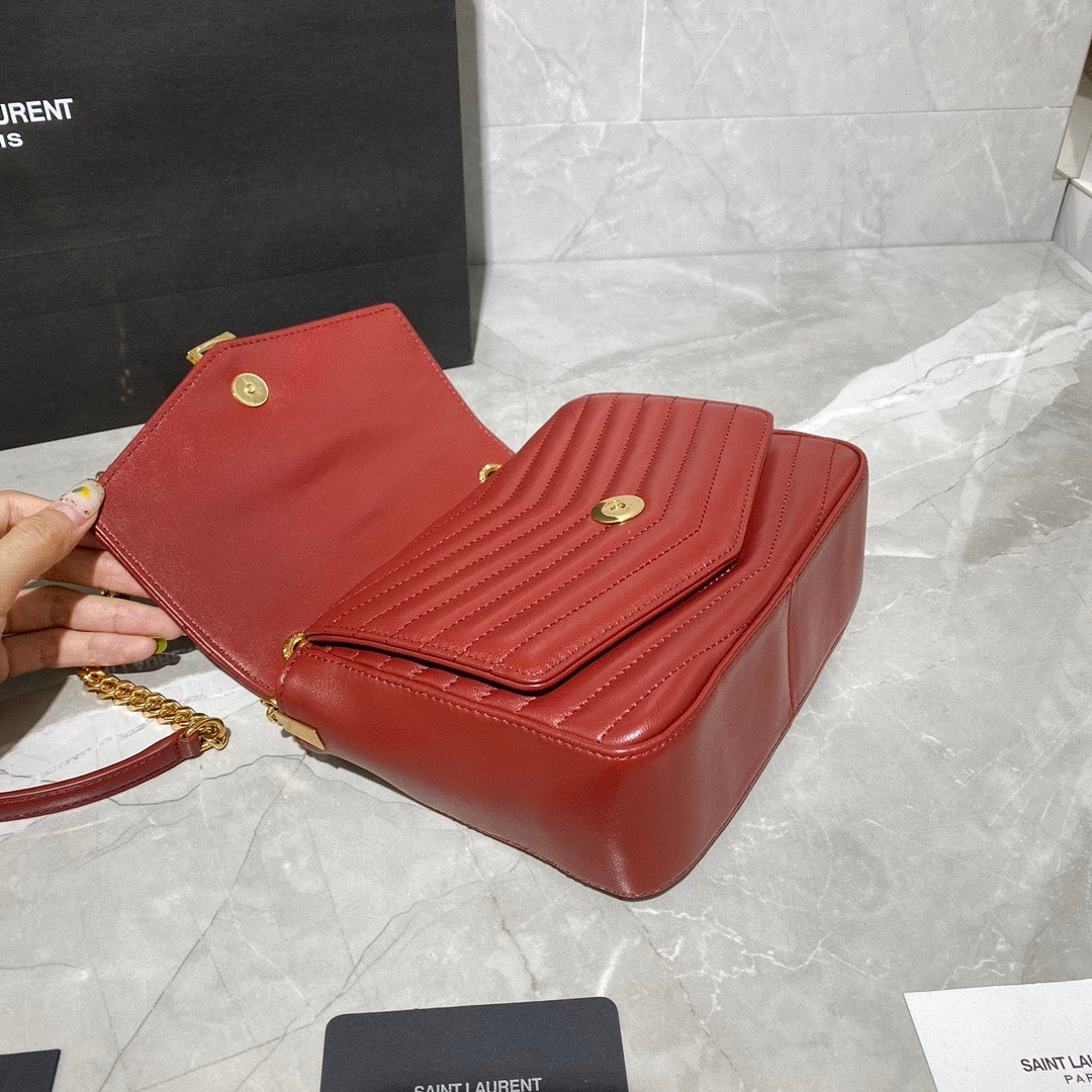 [TOP] Yves Saint Laurent YSL Metelasse Chevron Monogram Small Sulpice Bag - Red w GHW