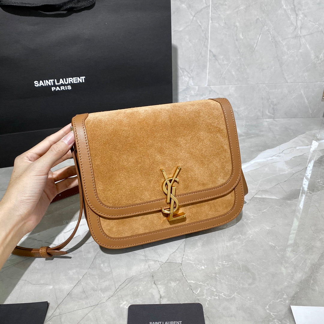 [TOP] Yves Saint Laurent YSL Solferino Small Suede Bag - Brown