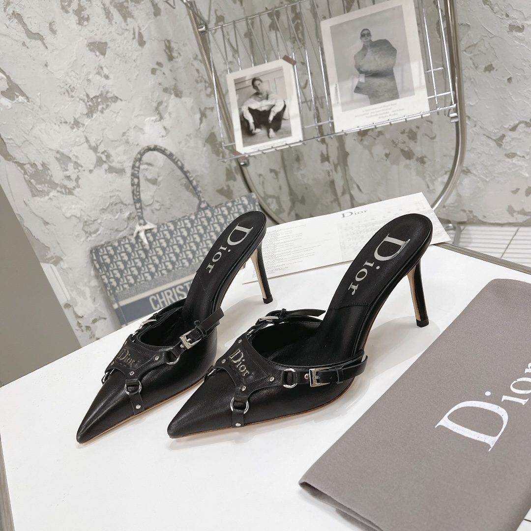 [TOP] Christian Dior CD Logo Leather Sandals - Black