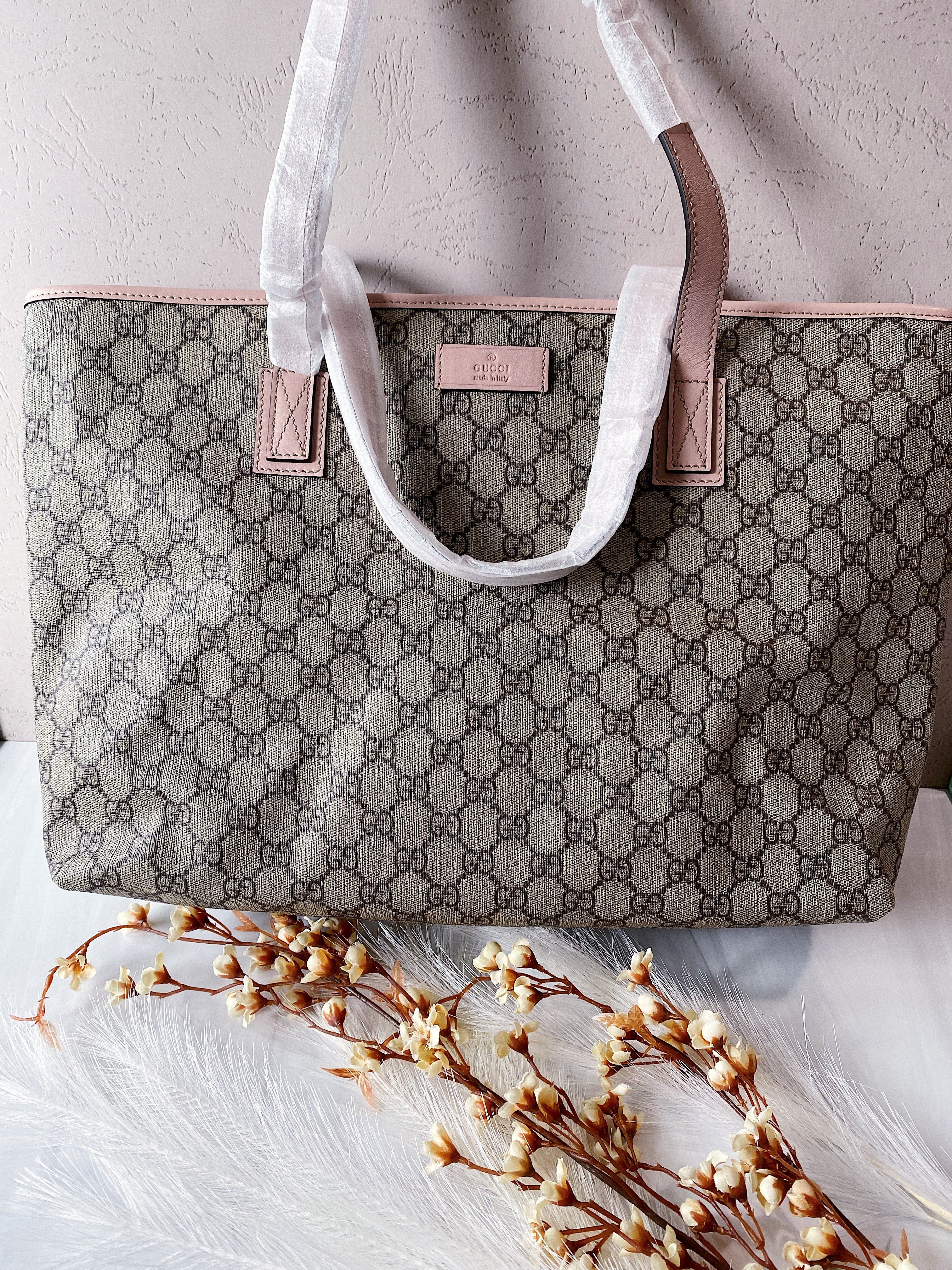 [TOP] GUCCI Supreme Tote Zipper Bag 38x28x11cm - Pink