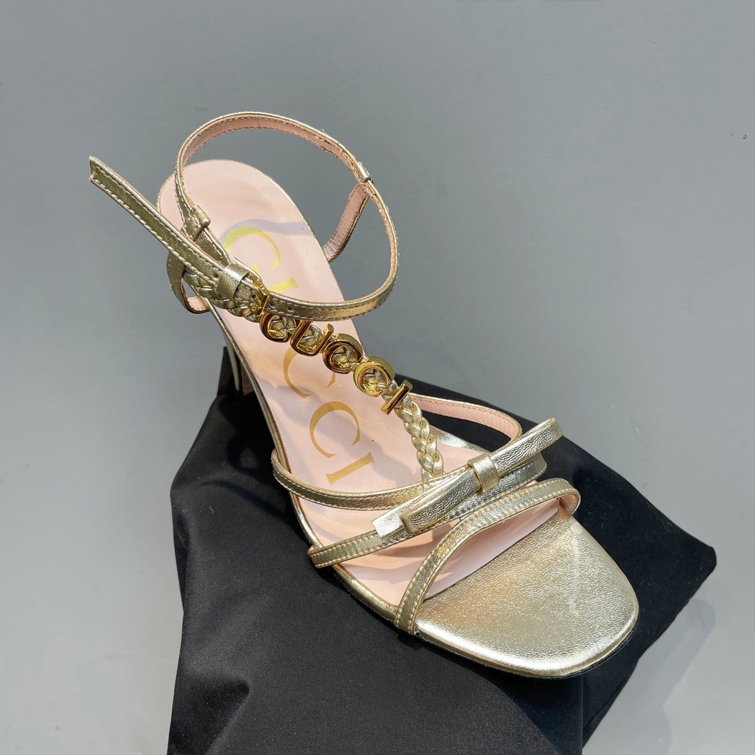 [TOP] GUCCI Woven Braid   Metal Buckle Sandals - Gold