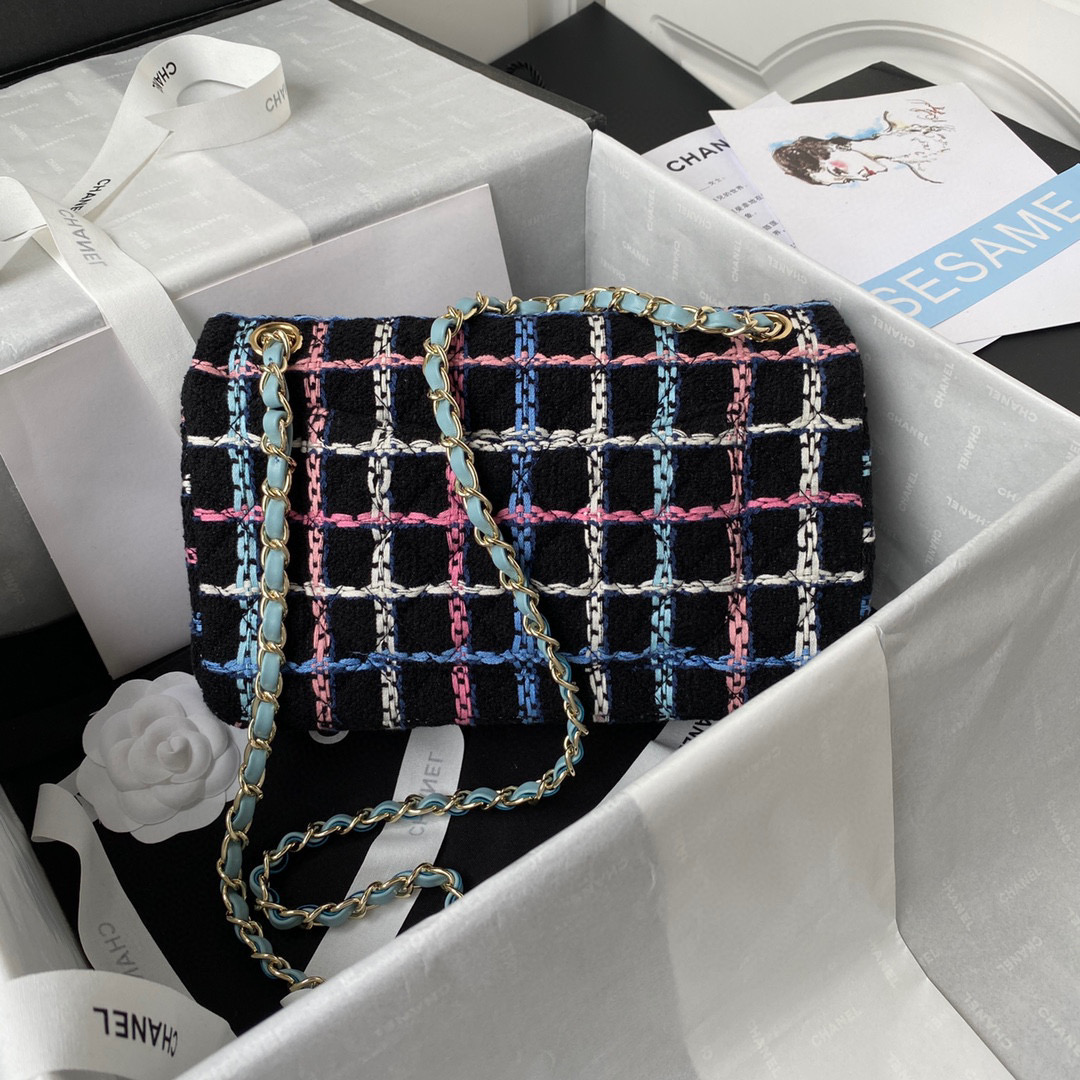 [TOP] CHANEL Classic Flap Bag Tweed Medium 25.5cm - Multicolour & GHW