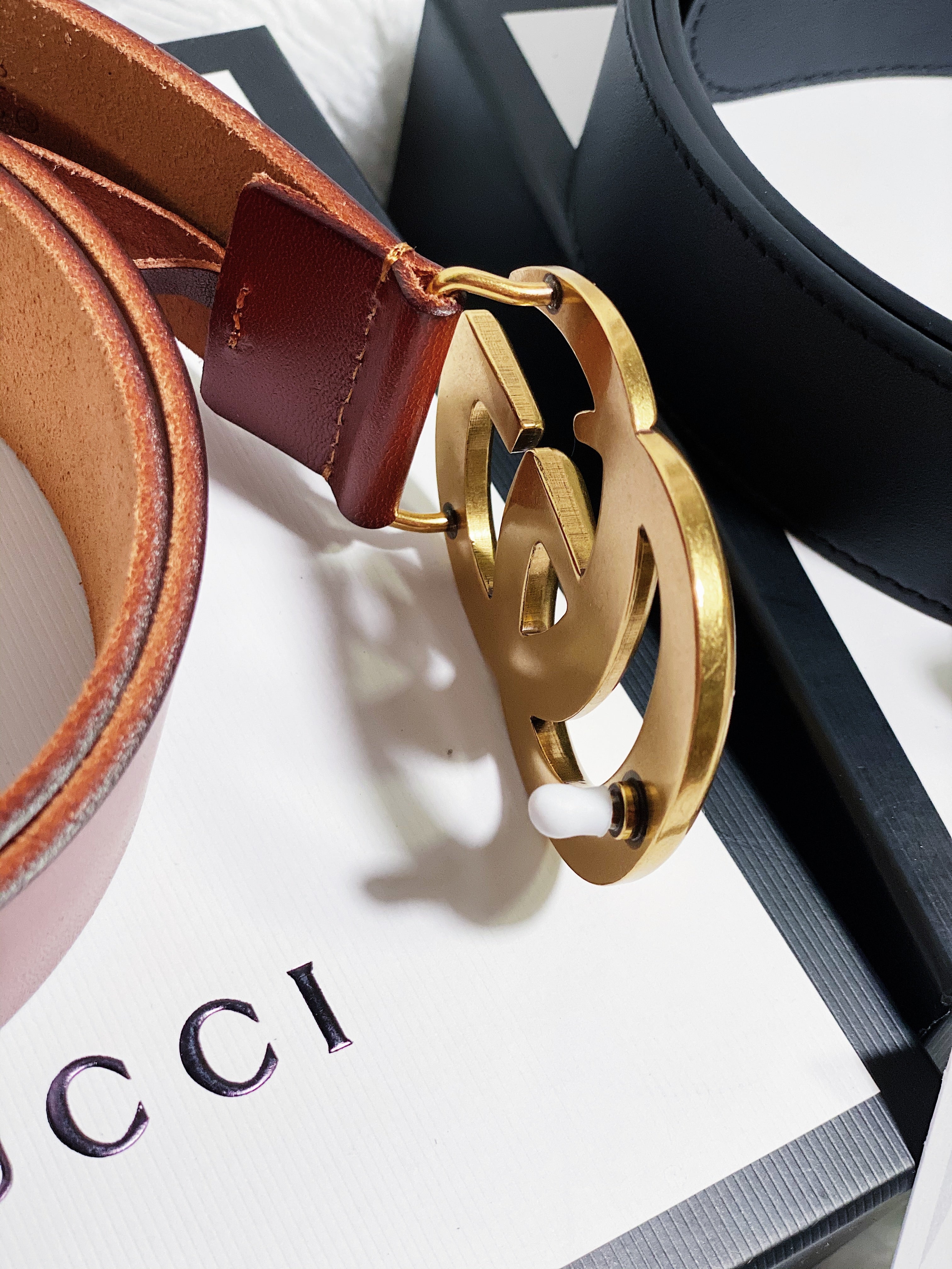 [TOP] GUCCI GG Buckle Leather Belt 3.8cm - Brown/Black