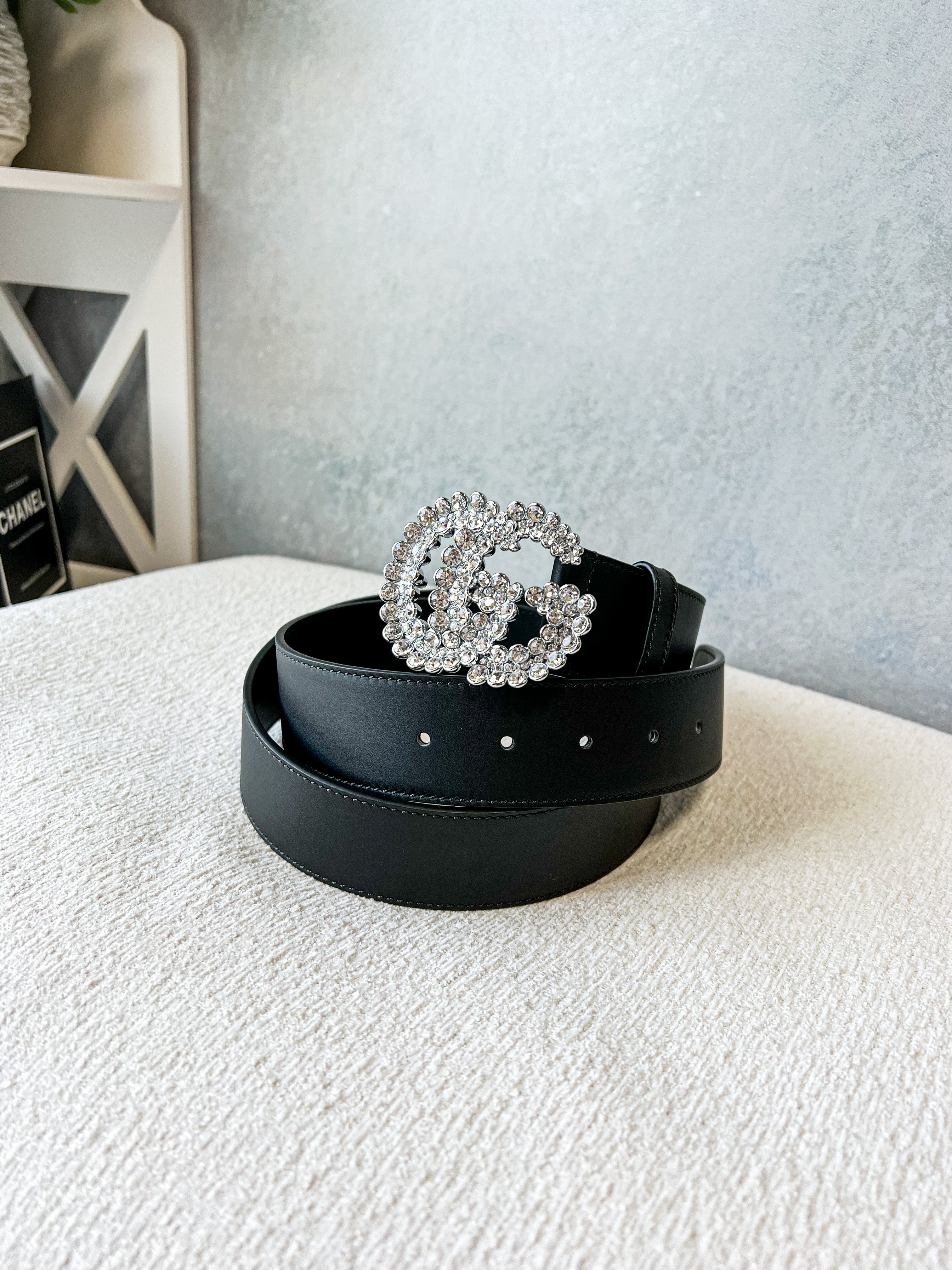 [TOP] GUCCI G*G Crystal Face Belt - Black