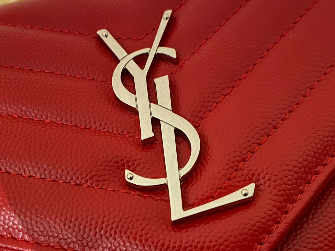 [TOP] Yves Saint Laurent YSL WOC Matelasse Medium Purse - Red SHW