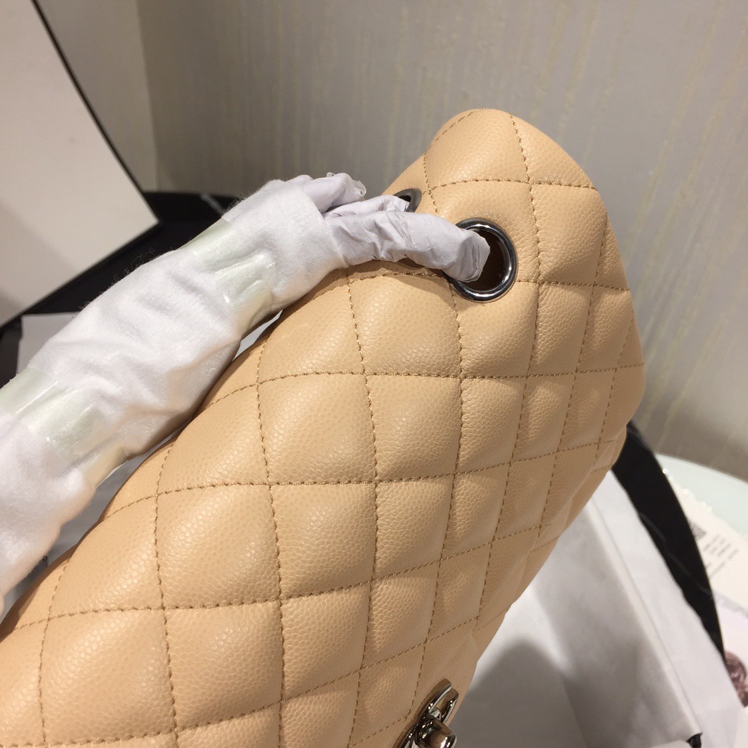 [TOP] CHANEL Classic Flap Bag Caviar Medium 25.5cm – Beige & SHW