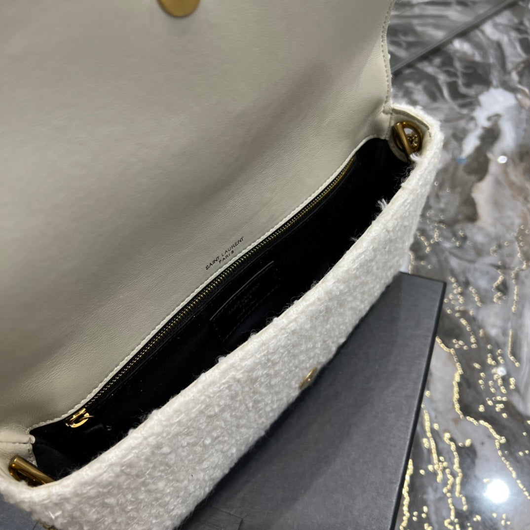 [TOP] Yves Saint Laurent YSL Kate Boucle Tassel Medium Bag - Off White