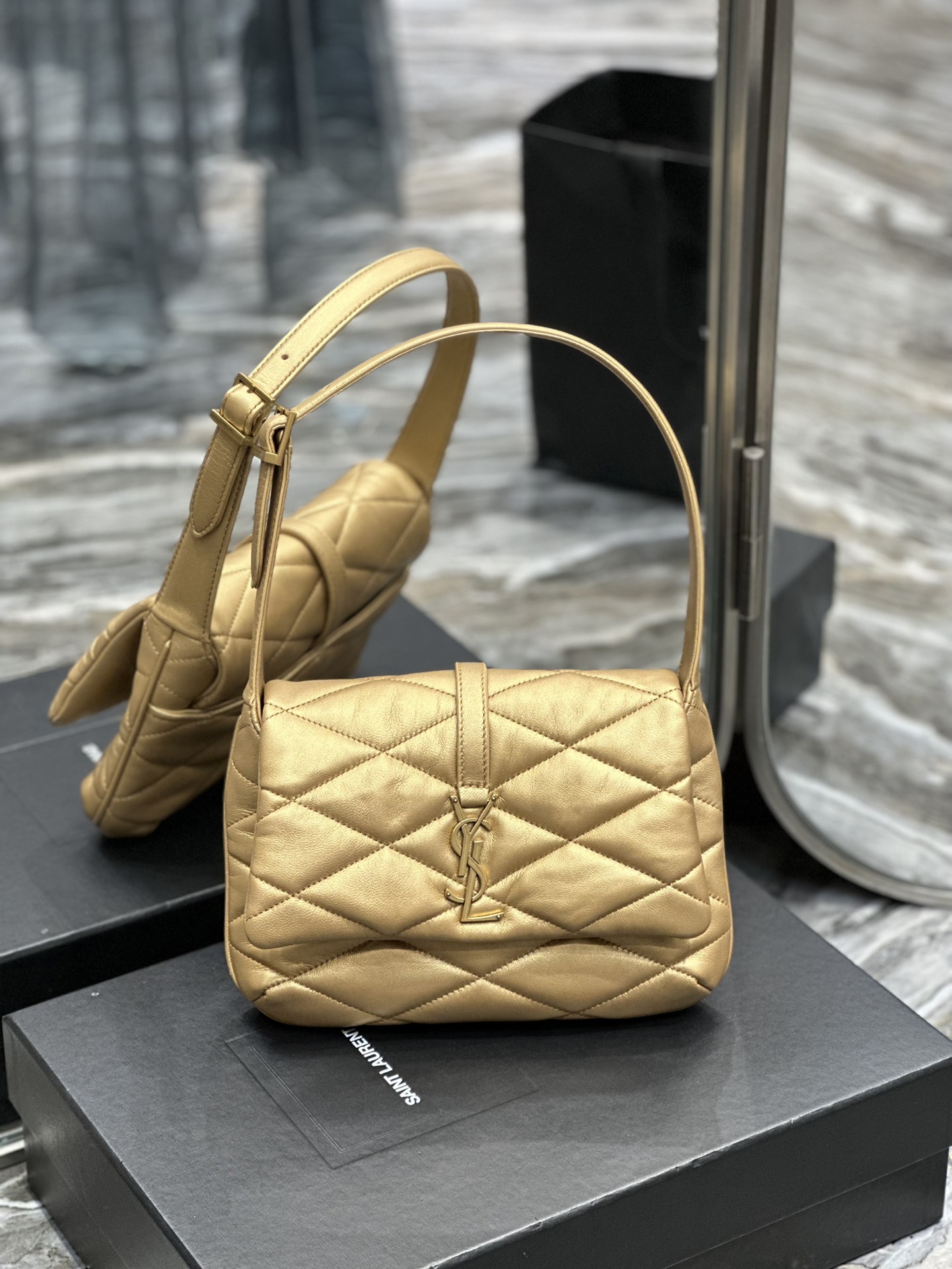 [TOP] Yves Saint Laurent YSL Le 57 Small Shoulder Bag - Gold