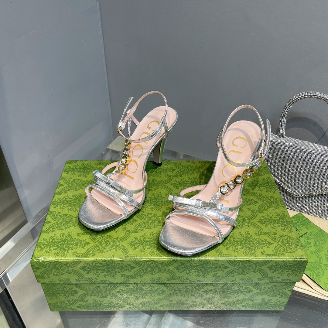 [TOP] GUCCI Woven Braid   Metal Buckle Sandals - Silver