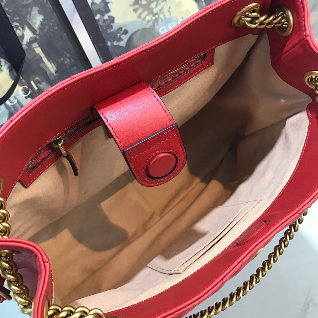 [TOP] GUCCI GG Marmont Chain Shoulder Bag - Red