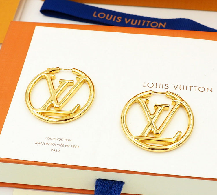[TOP] Louis Vuitton LV Round Hoops Earrings - Gold