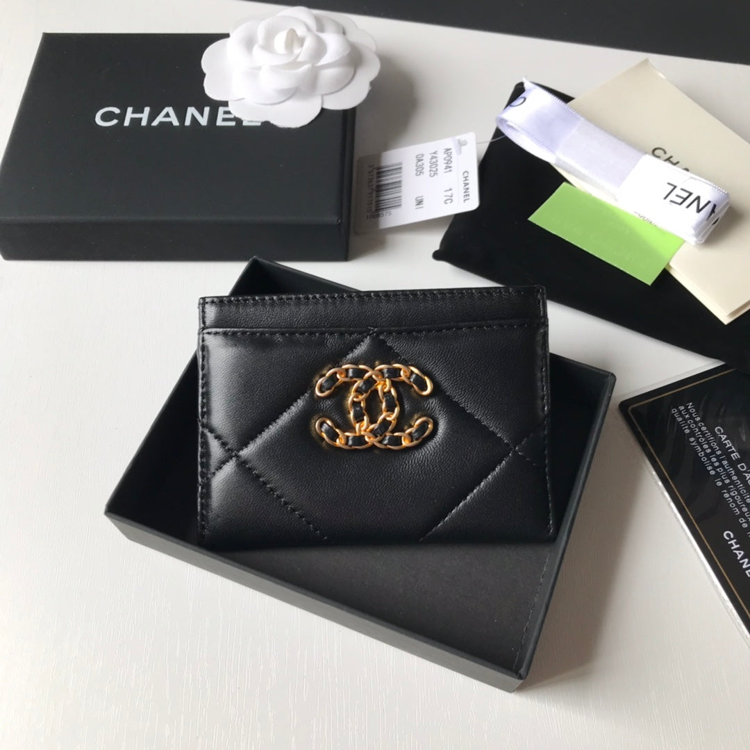 [TOP] CHANEL 19 Card Holder Lambskin - Black