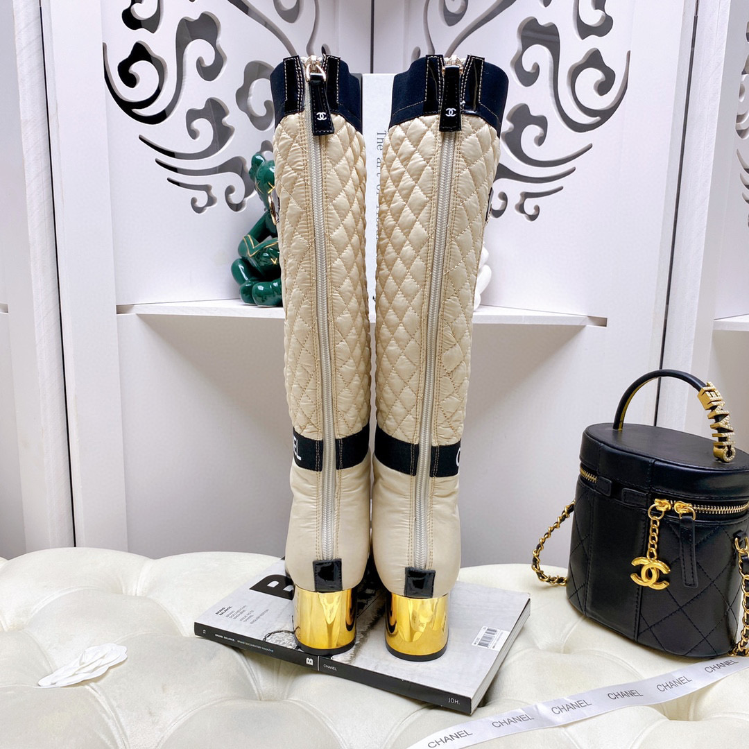[TOP] CHANEL Lambskin Boots 5cm Heels - white/Black/Beige