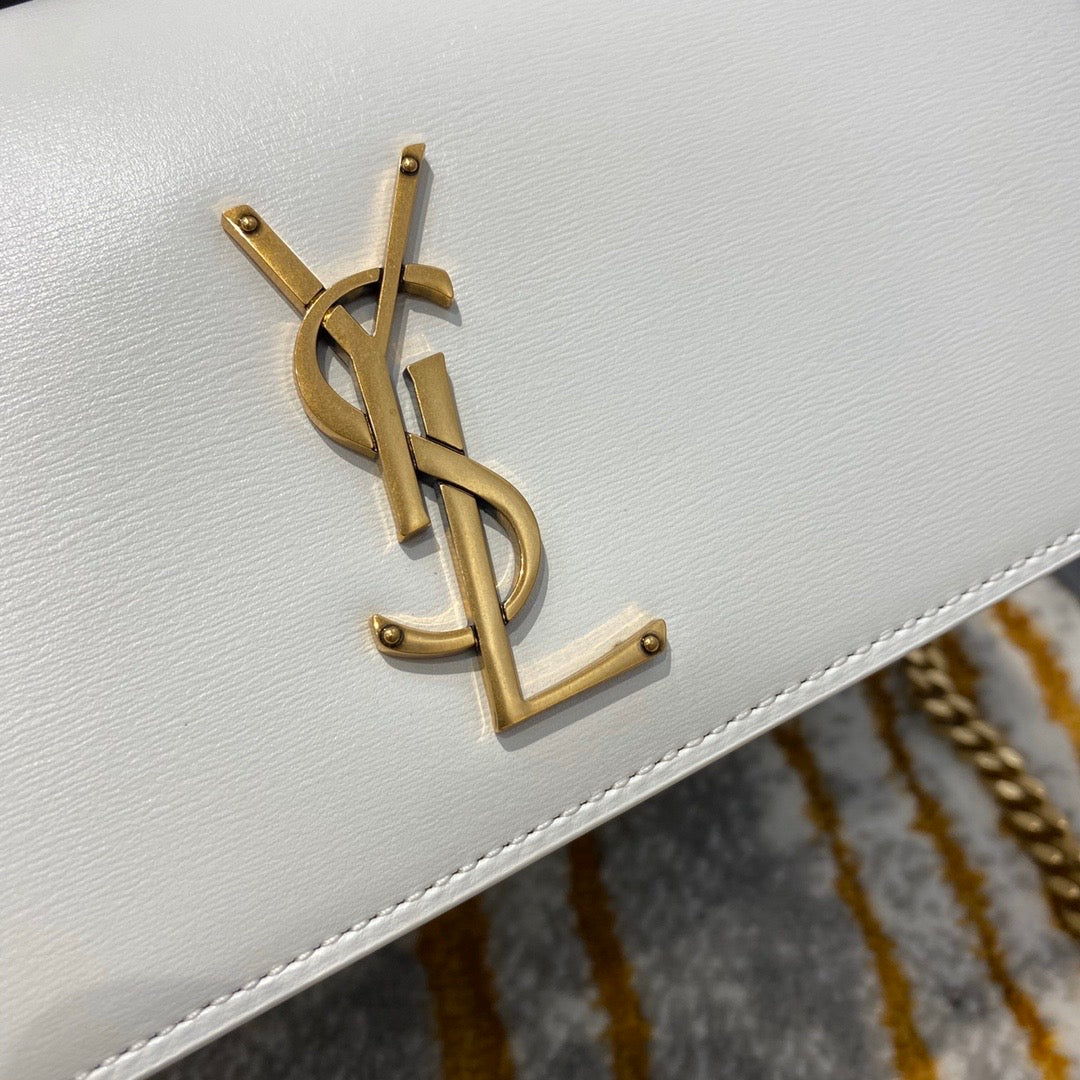 [TOP] Yves Saint Laurent YSL Sunset Metallic Small Bag - White GHW