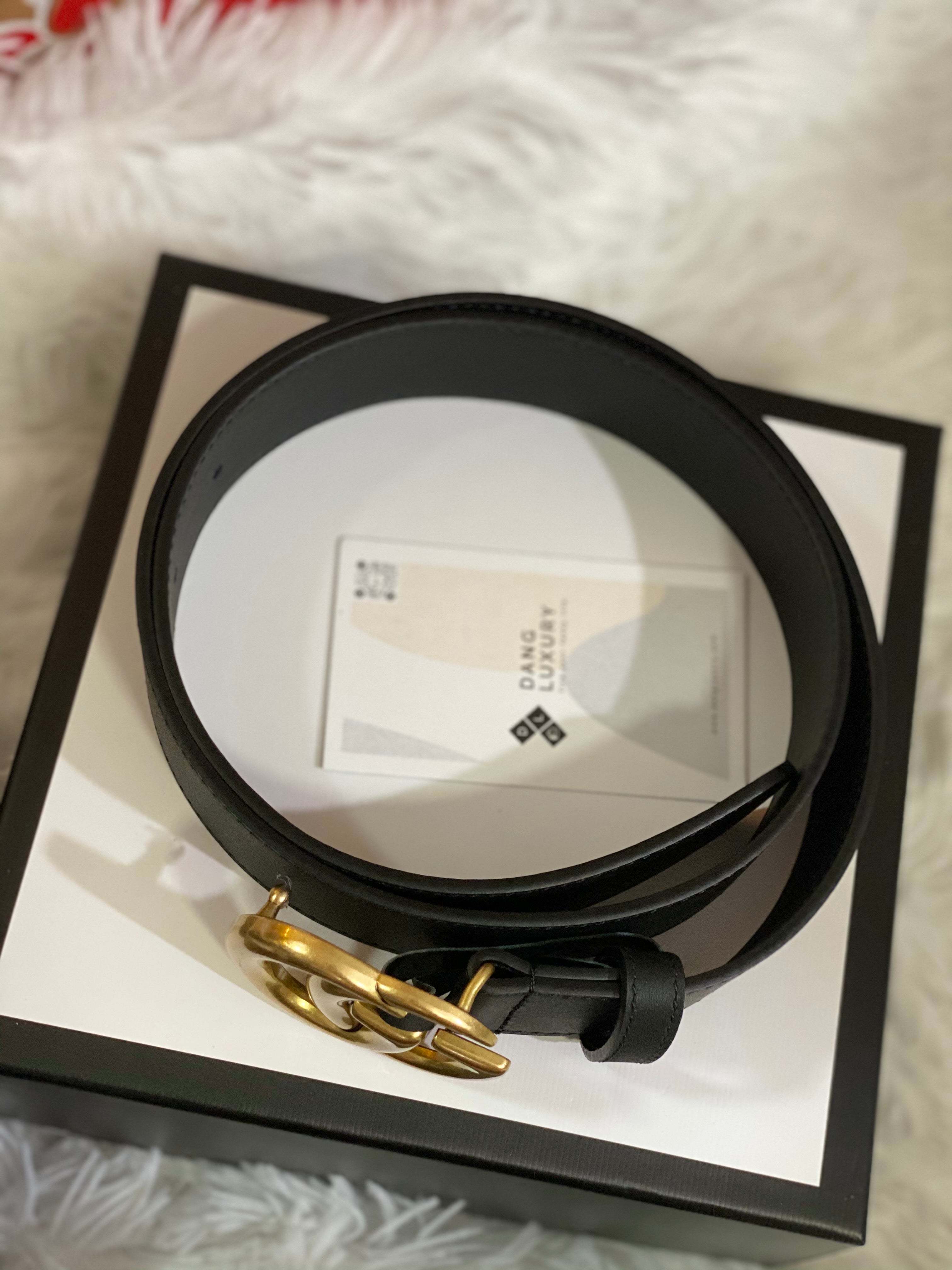[TOP] GUCCI GG Buckle Leather Belt 3.4cm - BLACK