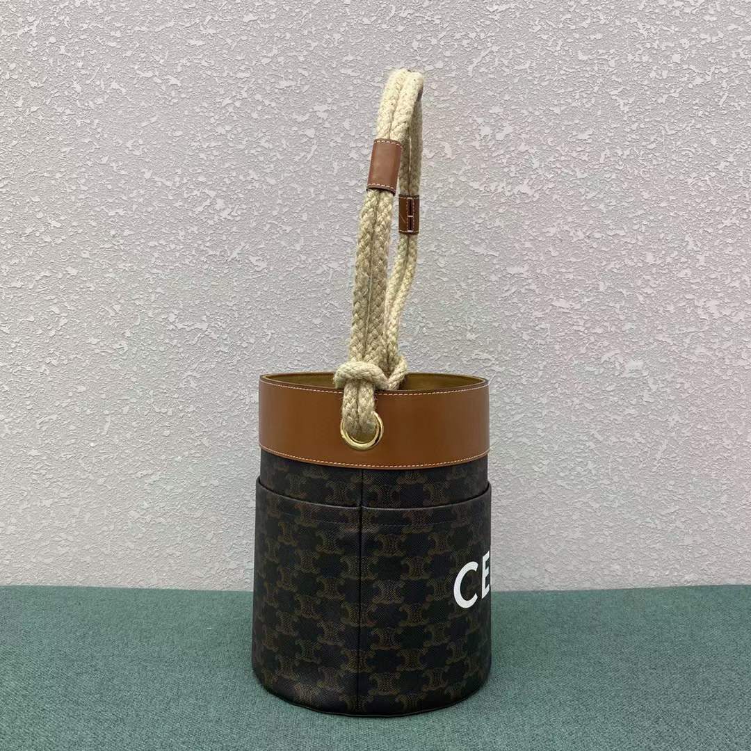 [TOP] CELINE Bucket Corde In Triomphe Canvas Print And Calfskin - Tan