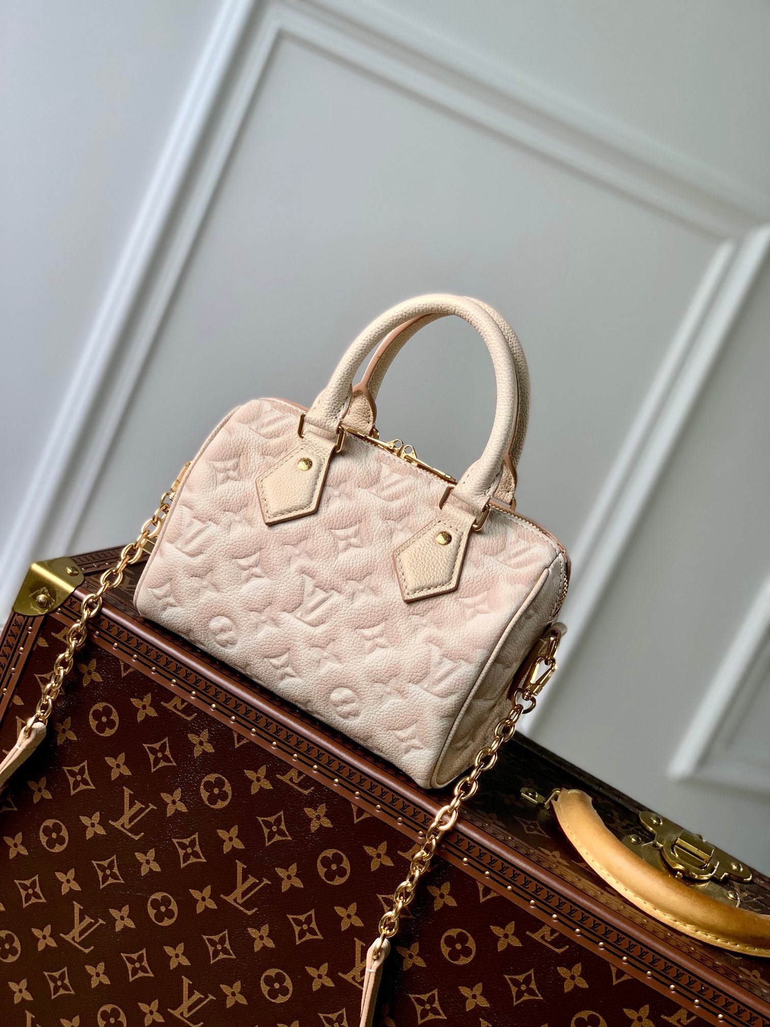 [TOP] Louis Vuitton LV  Speedy 20 Empreinte Stardust 20x13.5x12cm - Beige Clair