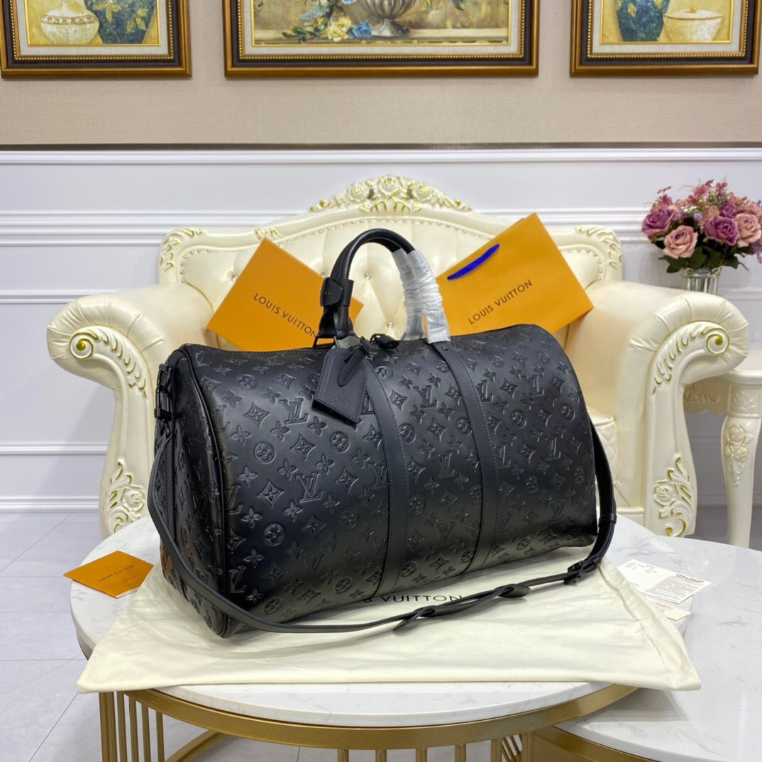[TOP] Louis Vuitton LV Loui$ Vu!tt0n Keepall Travel Bag 50cm - Shadow Empreinte Black