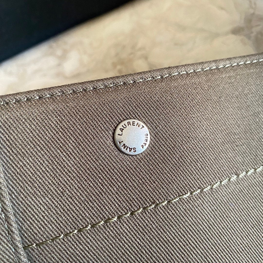 [TOP] Yves Saint Laurent YSL Rive Gauche Canvas Tote Bag - Green