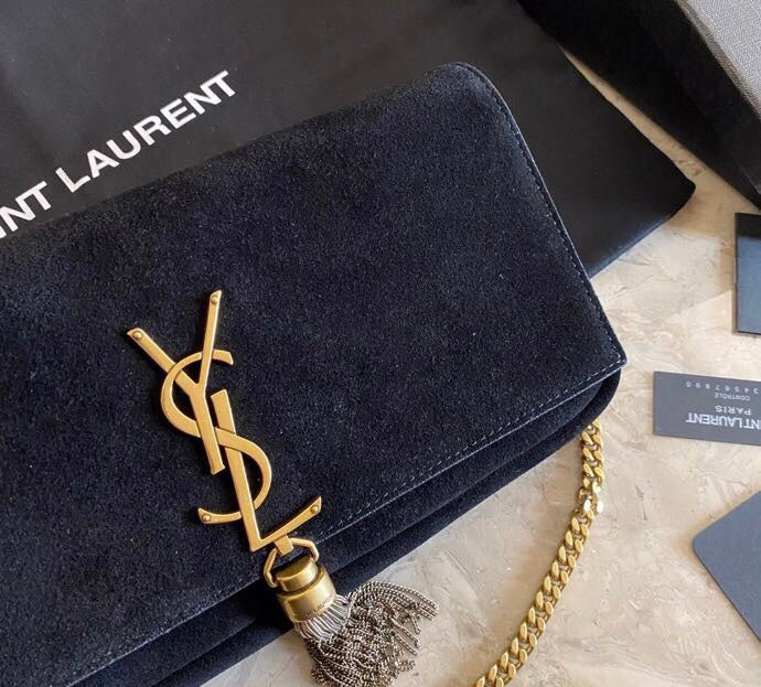 [TOP] Yves Saint Laurent YSL Kate Suede Tassel Medium Bag - Black