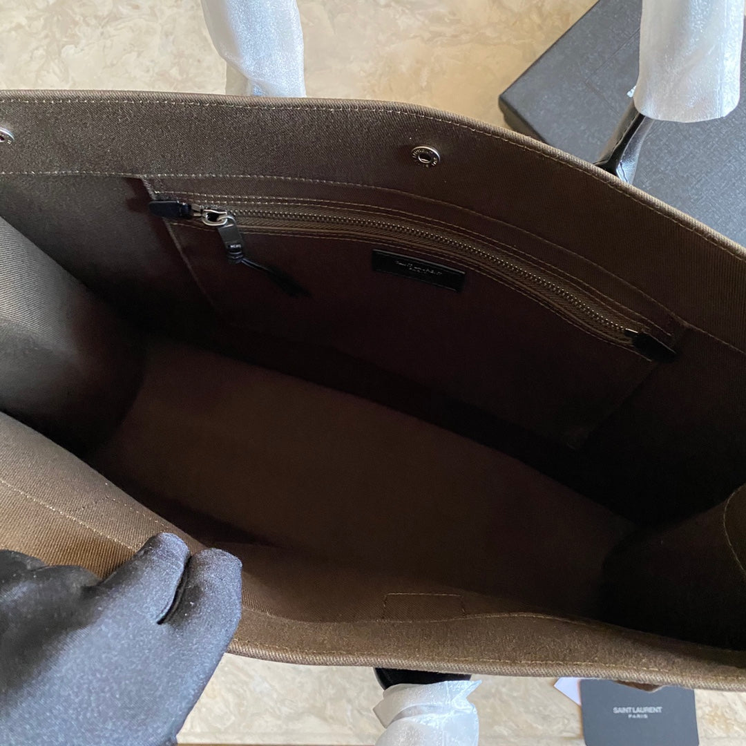 [TOP] Yves Saint Laurent YSL Rive Gauche Canvas Tote Bag - Green