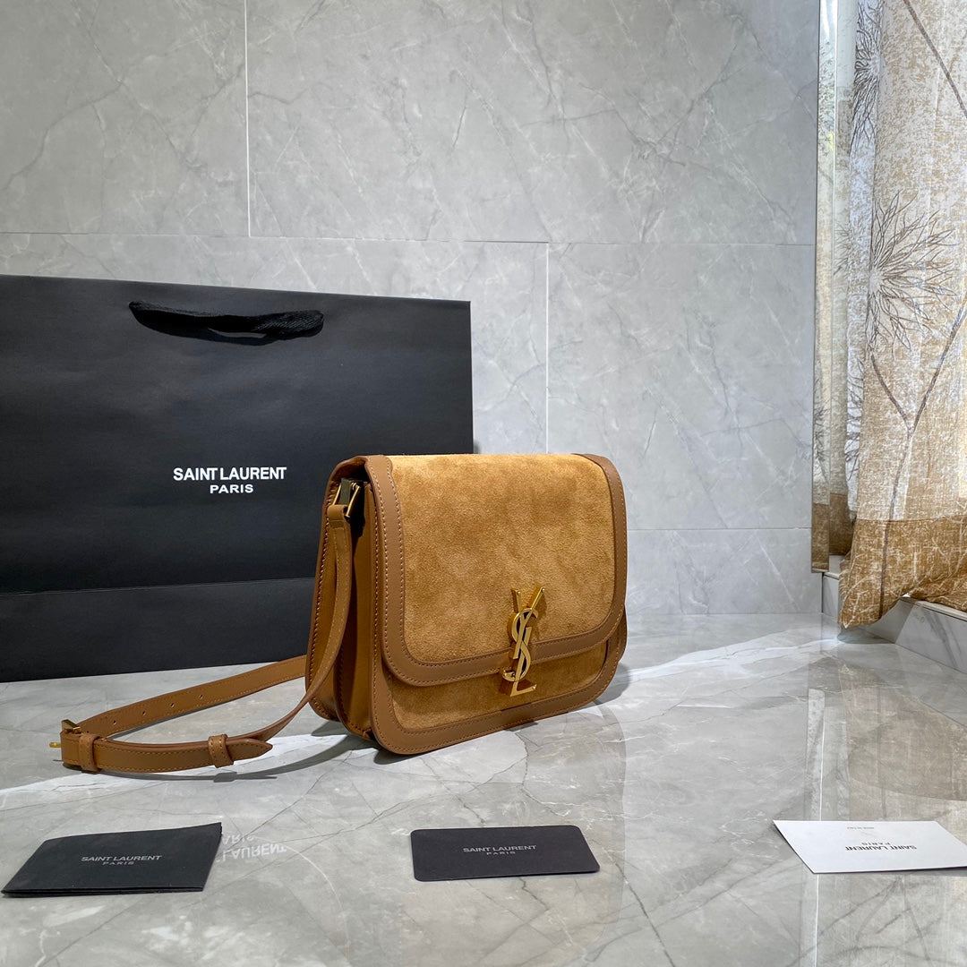 [TOP] Yves Saint Laurent YSL Solferino Small Suede Bag - Brown