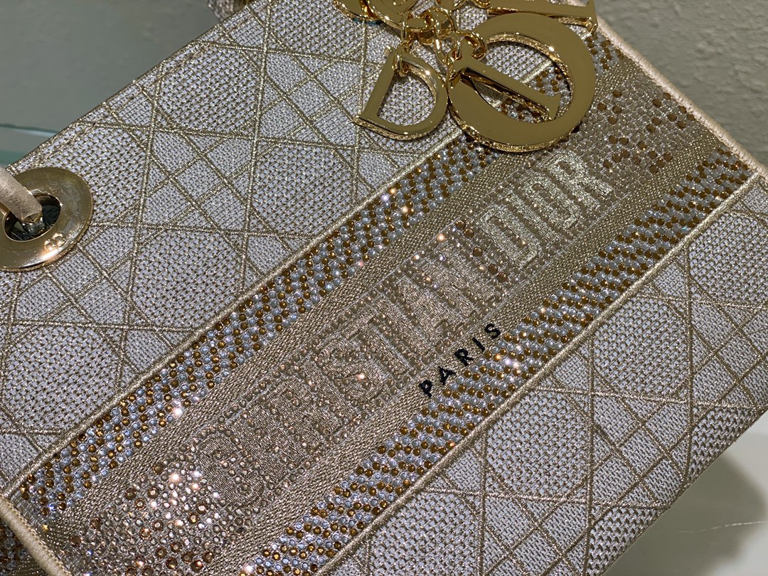 [Top] Christian Dior MINI LADY D-LITE BAG Gold & Pink & Apricot silk embroidery 3 colors